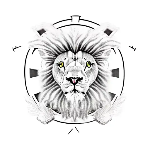 Half Lion Half Lamb With A Cross In The Middle And 3 Crosses At The Bottom