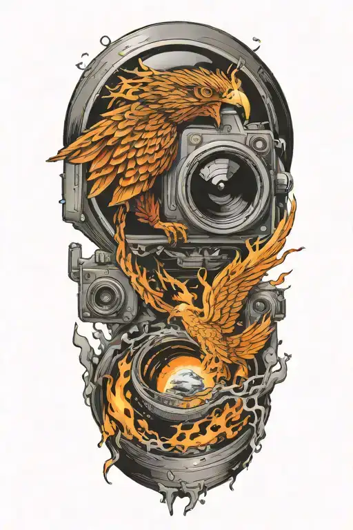 Phoenix Rising From Ashes Of A Camera Lens Morphing
