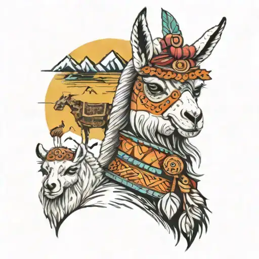 Andean Coking Accompanied By A Crying Llama Animal Forming The Theater Symbol