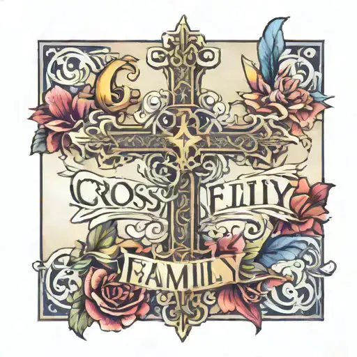 Cross With Family Text And Background Color