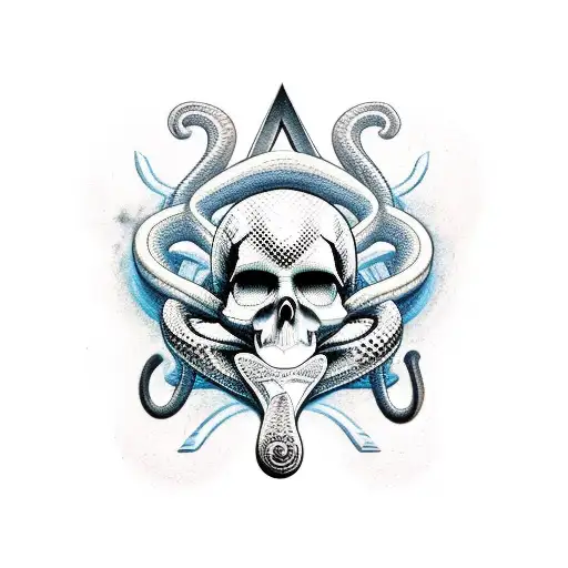 Snake With Ankh And Skull