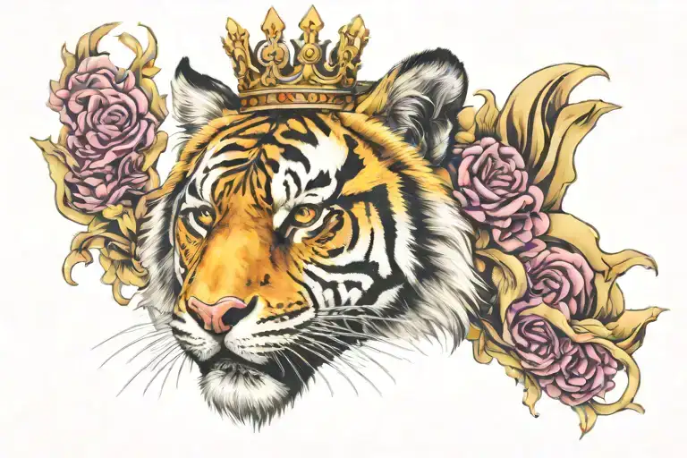 Tiger Head Wearing Broken Crown