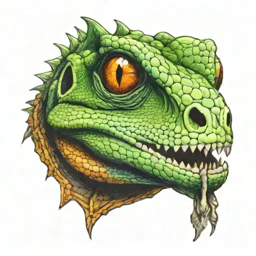 Lizard With Sewn Eyes And Lizard With Sewn Mouth On A Skull