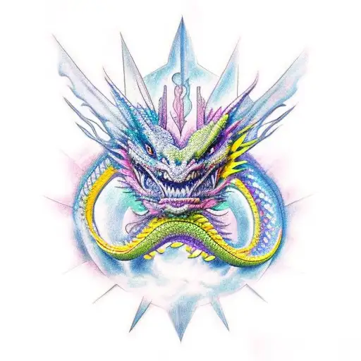 Dragon With 5 Heads Colored