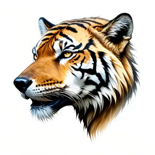 Siberian Tiger Head And A Wolf Head Meeting In The Middle To Be A Single Head