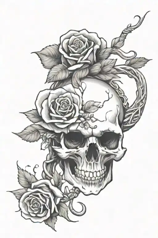 Skull Snakes And Rose