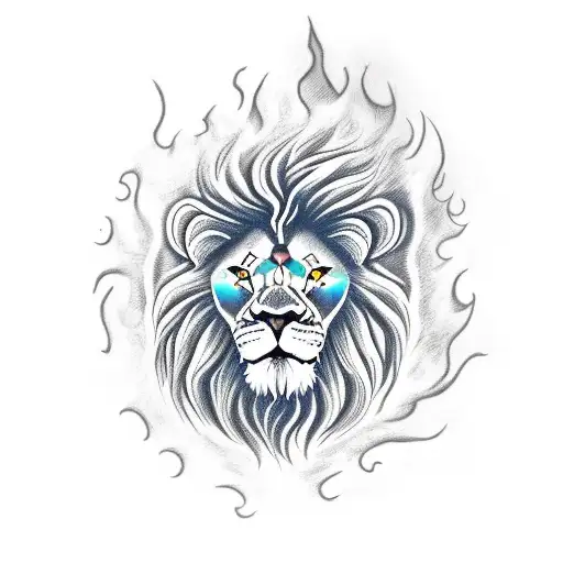 Lion Head With Fire And The Sun