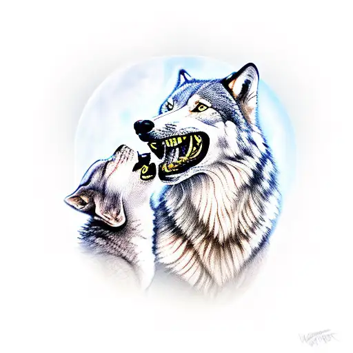 Mother And Son Wolf Howling