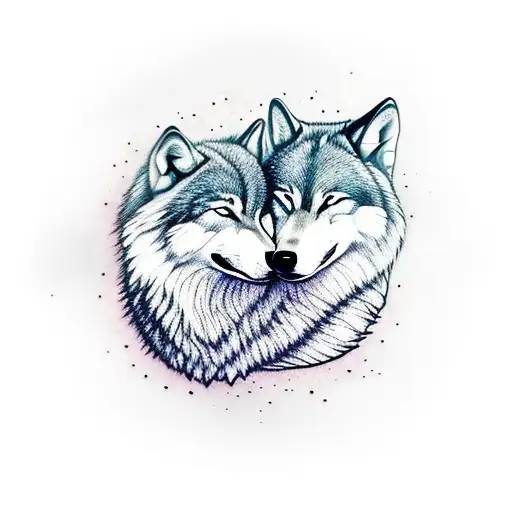 Mother And Son Wolf Sleeping