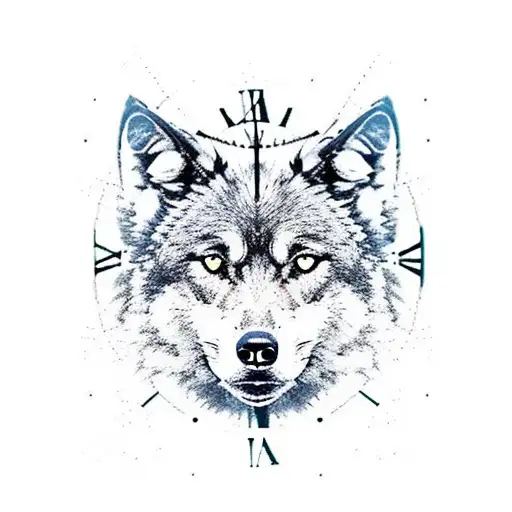 Black Wolf And Big Clock And A Compass Full Sleave