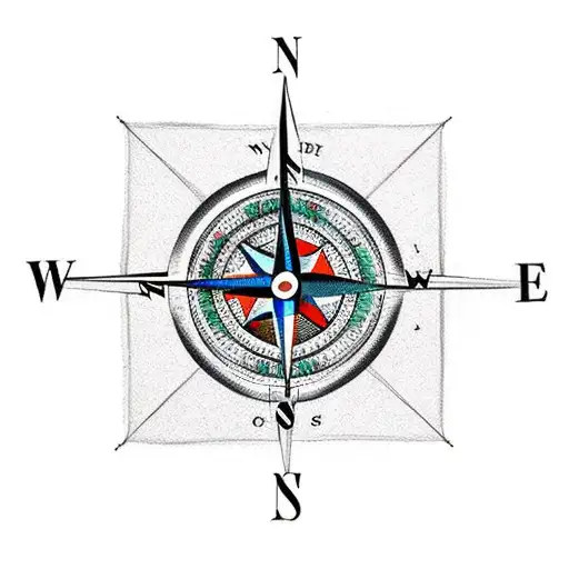 Compass With North And Mountains