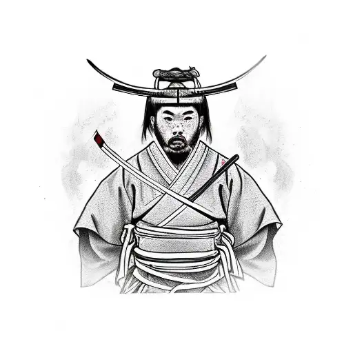 Ronin Samurai Warrior Holding Catana And Wearing Sensei Hat