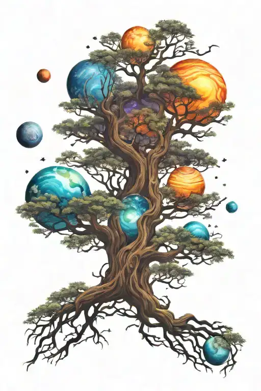 Tree In The Milky Way With Planets Coming