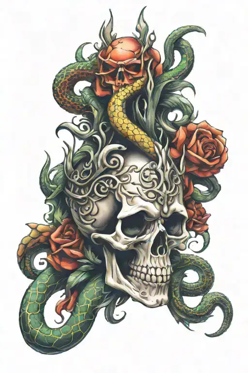 Trident With Skull And Snake Wrapped