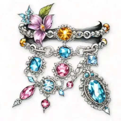 Ankle Bracelet With Crystals And Gems Tattoo Design