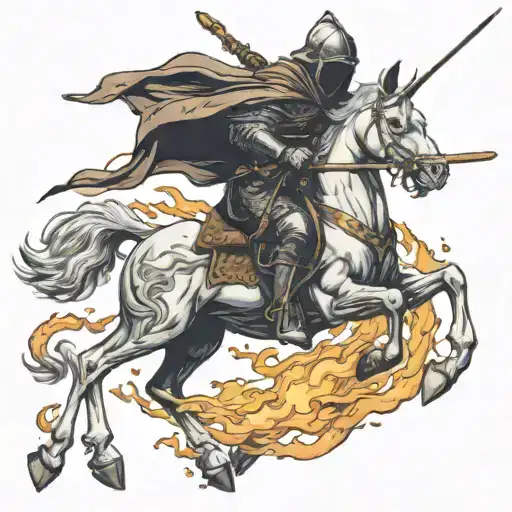 A Hooded Knight Wielding A Fire Sword While Riding A Capricorn