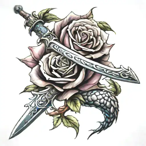 Dragon Rose Sword Intertwined