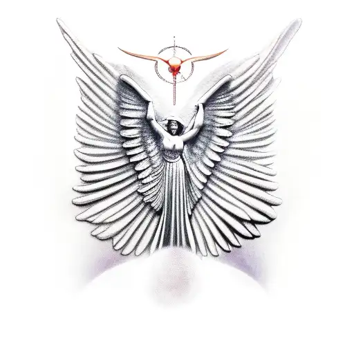 Statue Of Nike With An Angel's Wing And A Demon's Wing