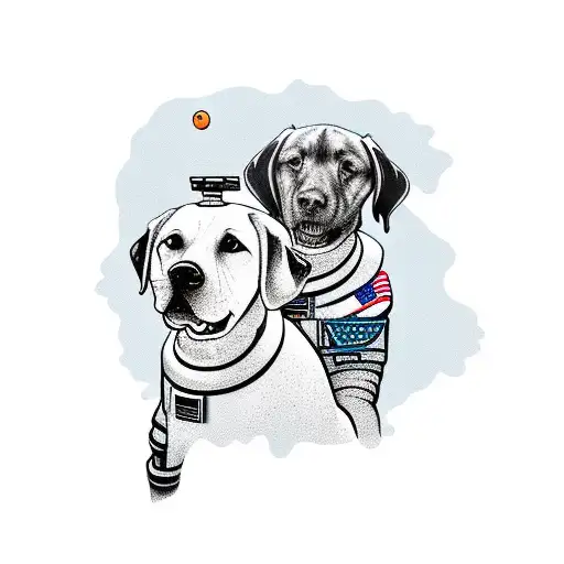 Astronaut And Labrador Retriever And Girlfriend