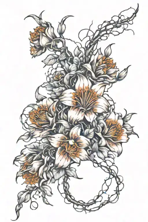 Fire Flowers With A Barbed Wire Vine