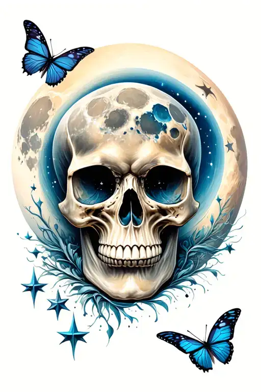 Skull Butterfly Moon Surrounded By Stars