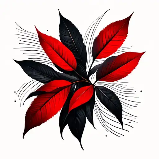 Black And Red Abstract Leaves And Lines