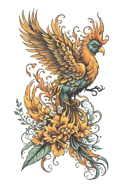 Phoenix With Flowers Made Of Fire