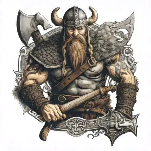 Viking With Axe And Wolf