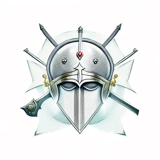Warrior's Helmet With A Sword And Shield