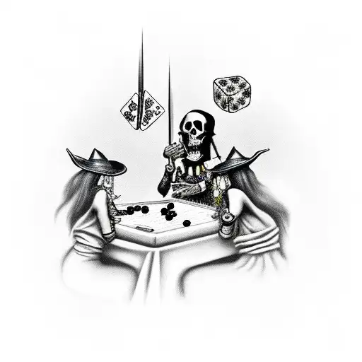 Death And A Witch Playing Dice At A Table