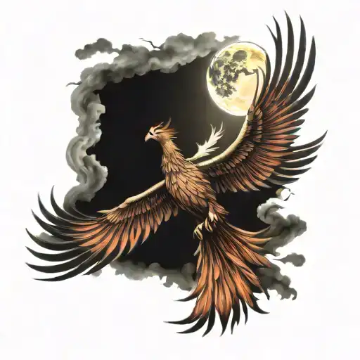 Phoenix Flying Against A Moonlit Sky