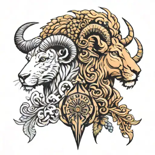 Combine Leo And Aries Tattoo Design