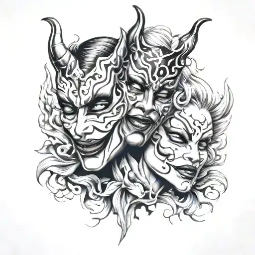 Two Female Devils Drama Masks Tragedy And Comedy