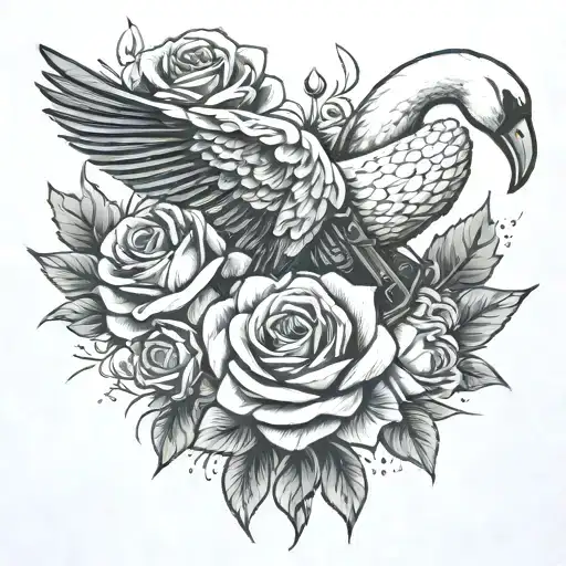 S3xy Piwerful Swan Print Hand Gun On My Thigh With Girdle Tattoo Roses