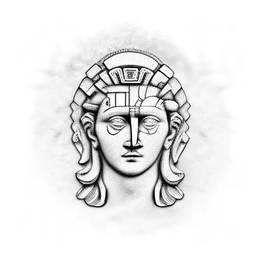 Greek Head Sculpture With Modern Patterns On The Face And Background On Shoulder