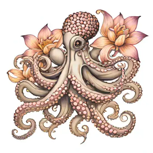 Octopus Tentacles With Lotus Flowers