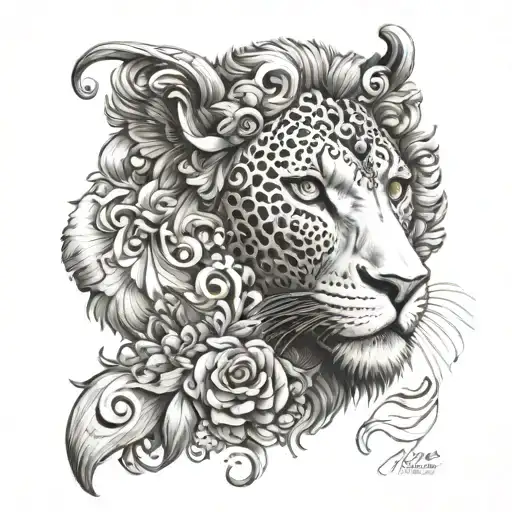 Combine Leo At Aries Tattoo Design