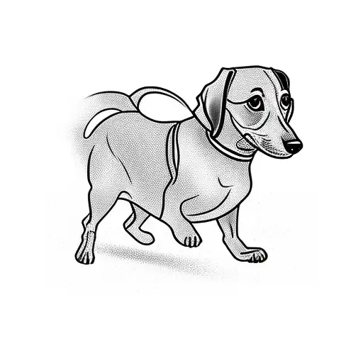 Abstract Running Dachshund Full-body Silhouette Outline From The Side