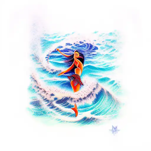 Ocean Waves With A Silhouette Of A Dancer