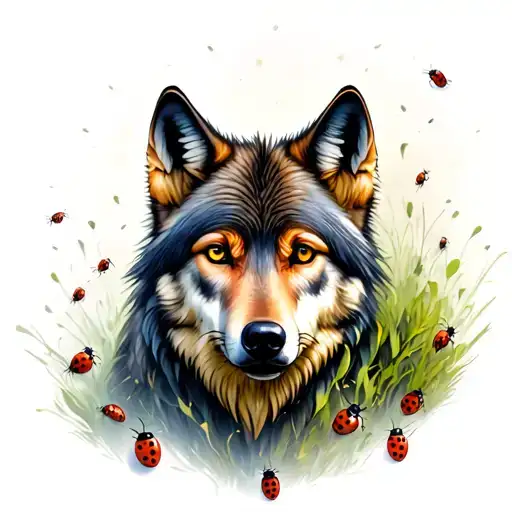 Wolf With Ladybugs Crawling On It