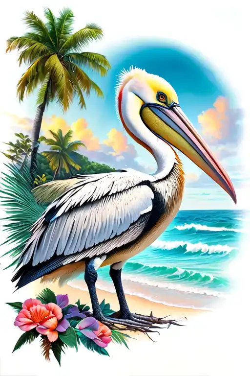 Pelican And Beach Scene