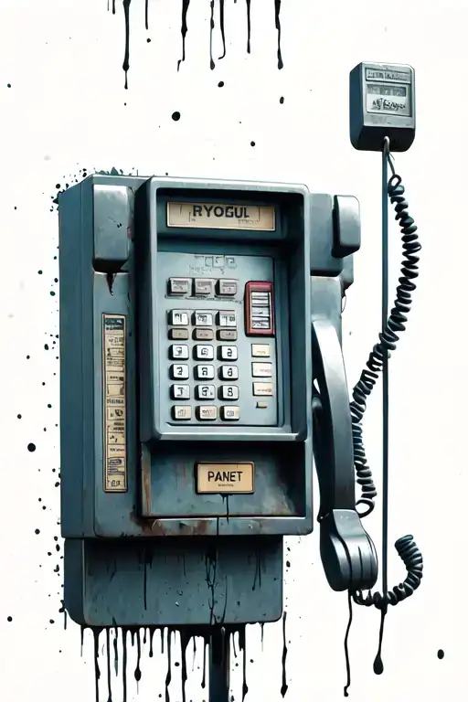 Creepy Payphone Floating In Nothingness With Phone Receiver Hanging Down The Arm On Tattered Wire