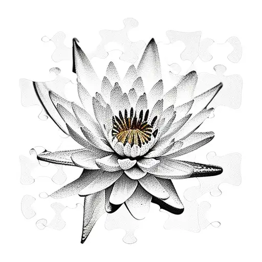 Water Lily And Chrysanthemum With The Chrysanthemum Breaking Into Puzzle Pieces