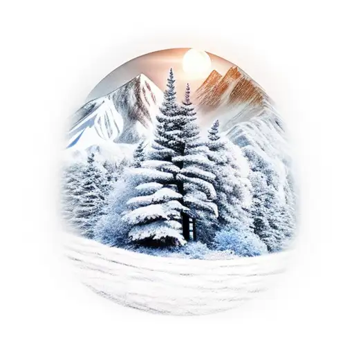 Mountain Scene With Trees And Angel