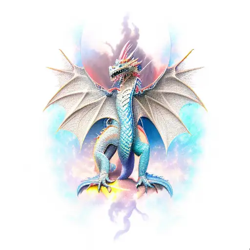 Dragon In Light With Wing Fully Open Detailed And Feathers