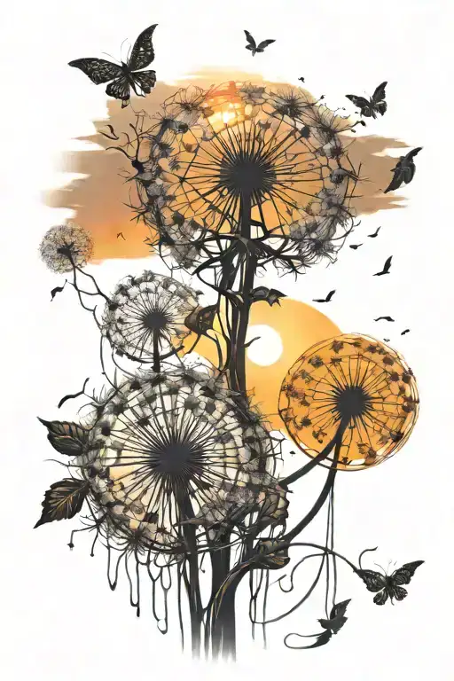 Sunset And 2 Dandelions