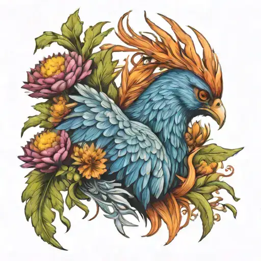 A Portrait Of A Majestic Phoenix With Scottish Thistle Flowers In The Background