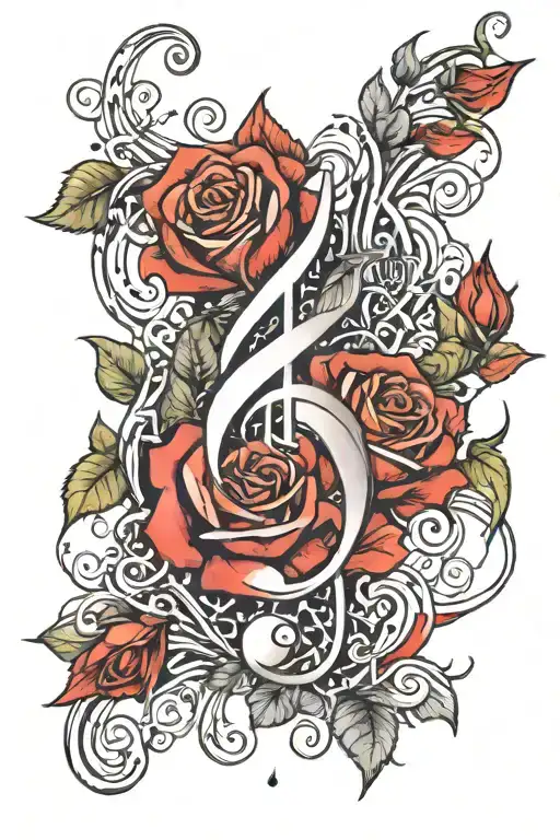 Music Notes With Red Rose Vines Wrapped