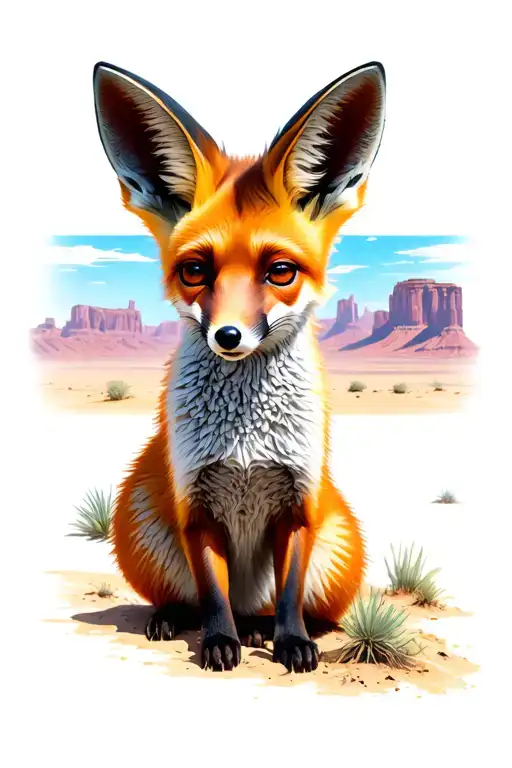 Fennec Fox In Desert Full Body Focus On Scenery