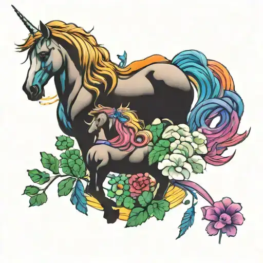 Rainbow And Unicorn And Clover